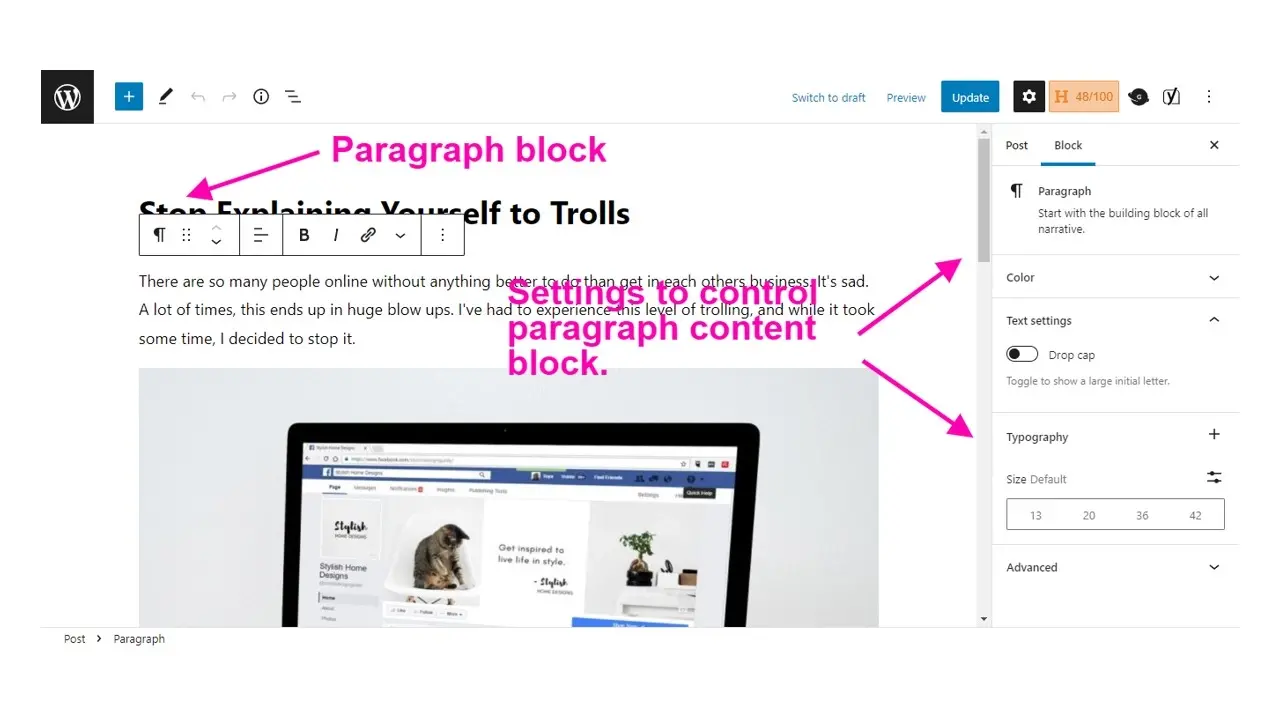 Paragraph Block in Gutenberg